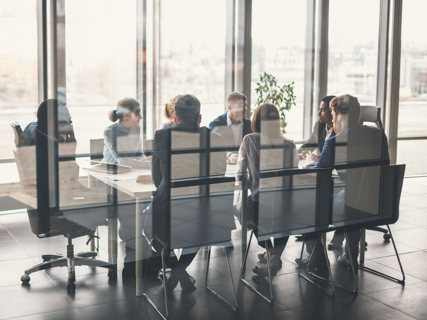 young business people group have meeting and working in modern bright office indoor