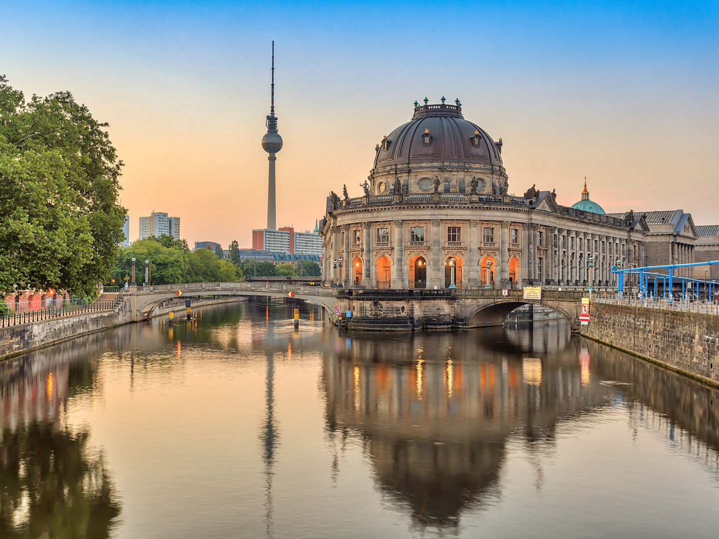 Berlin sunrise city skyline at Spree River, Berlin, Germany