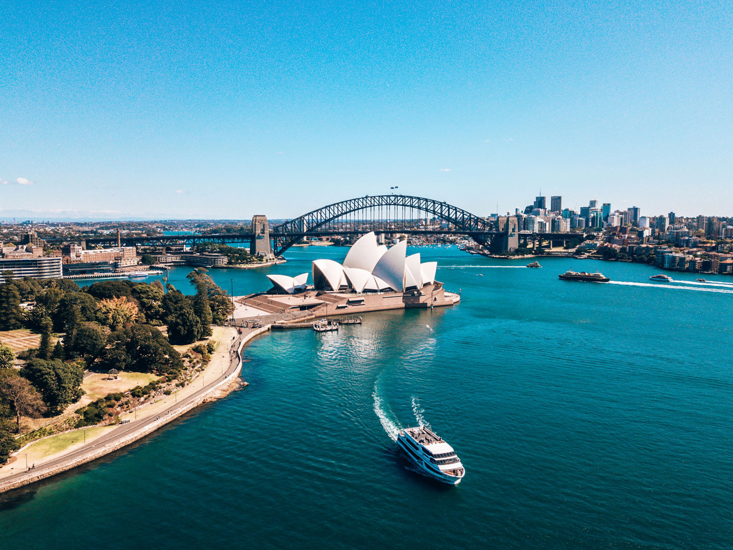 January 10, 2019. Sydney, Australia. Landscape aerial view of Sydney Opera house near Sydney business center around the harbour. , January 10, 2019. Sydney, Australia. Landscape aerial view of Sy