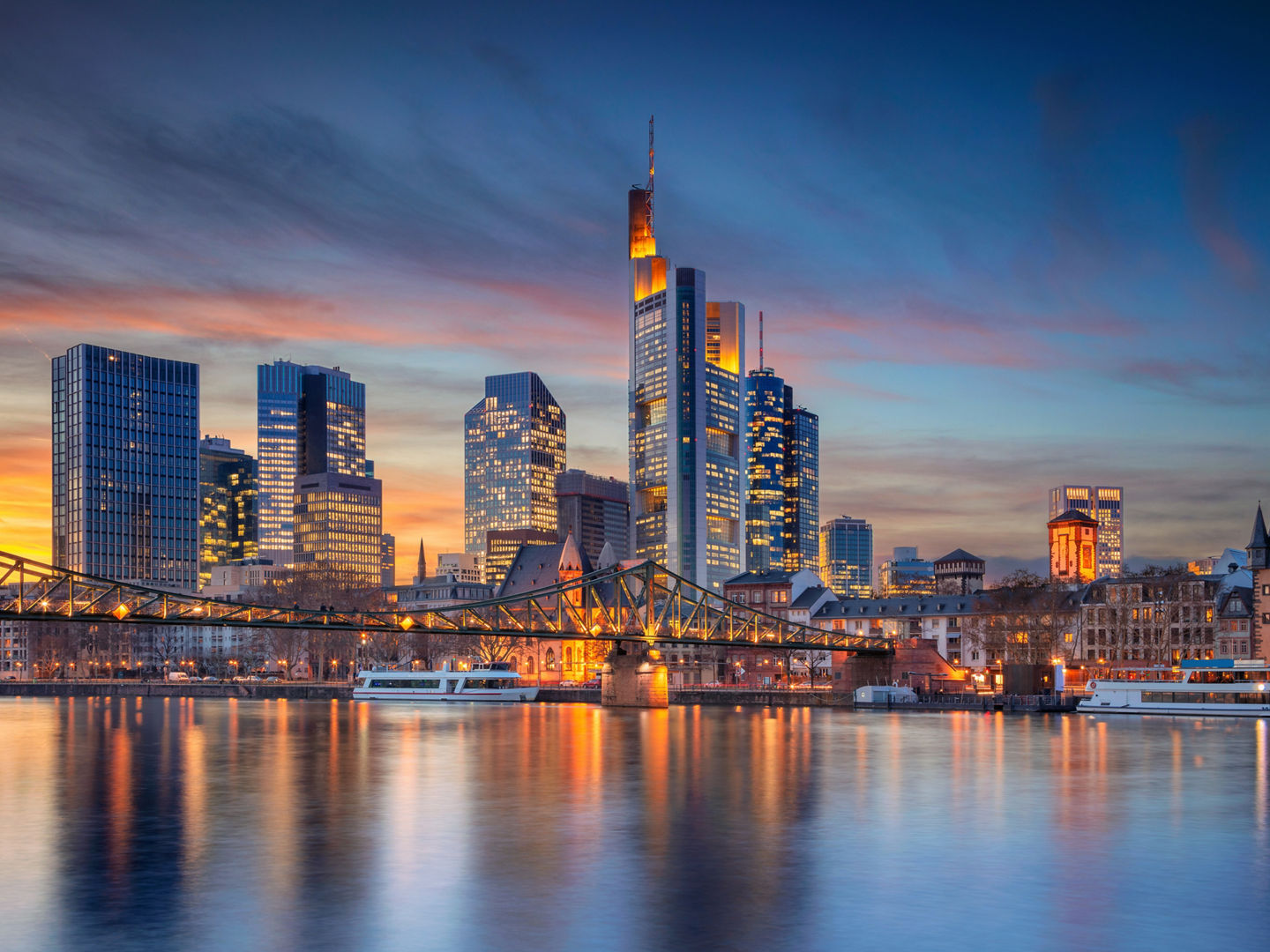 Frankfurt am Main, Germany. Cityscape image of Frankfurt am Main skyline during beautiful sunset.