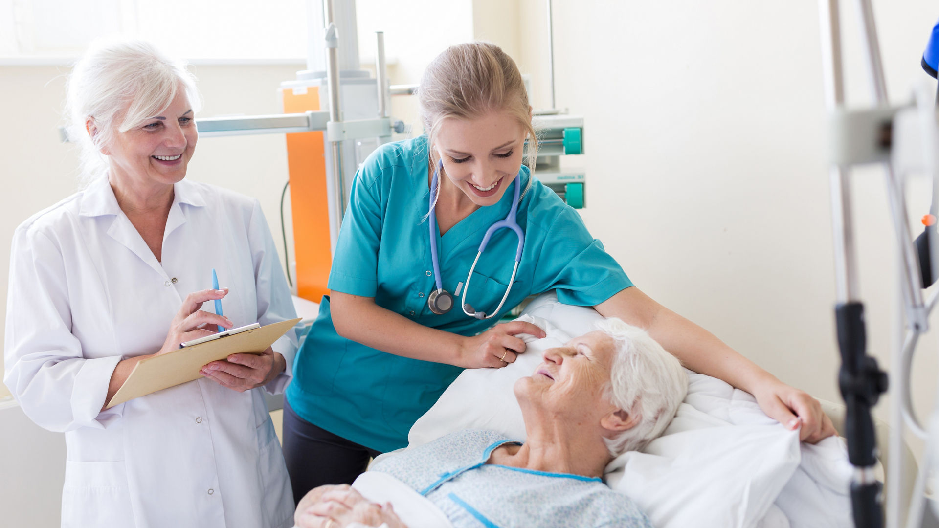 Senior patient in hospital bed