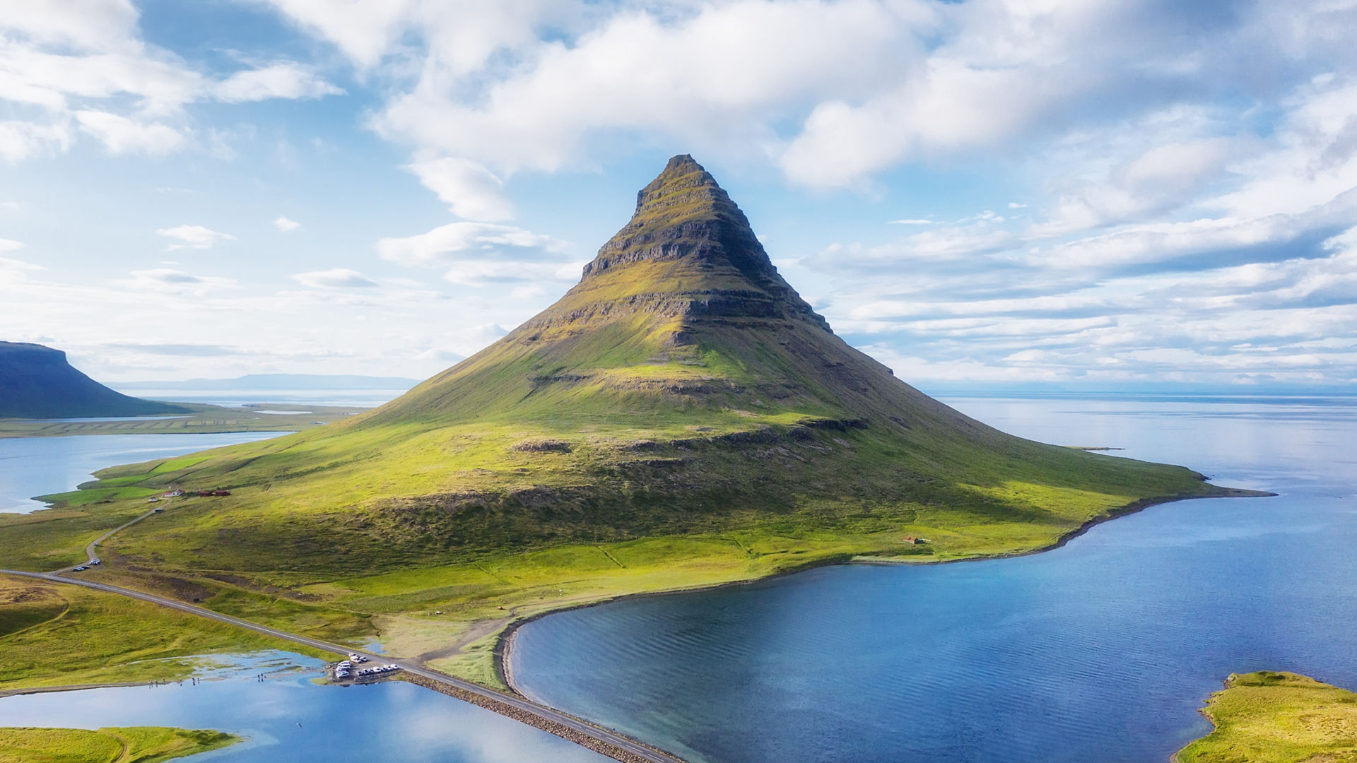 Iceland. Aerial view on the mountain and ocean. Landscape in the Iceland at the day time. Famous place in Iceland. Landscape from drone. Travel - image