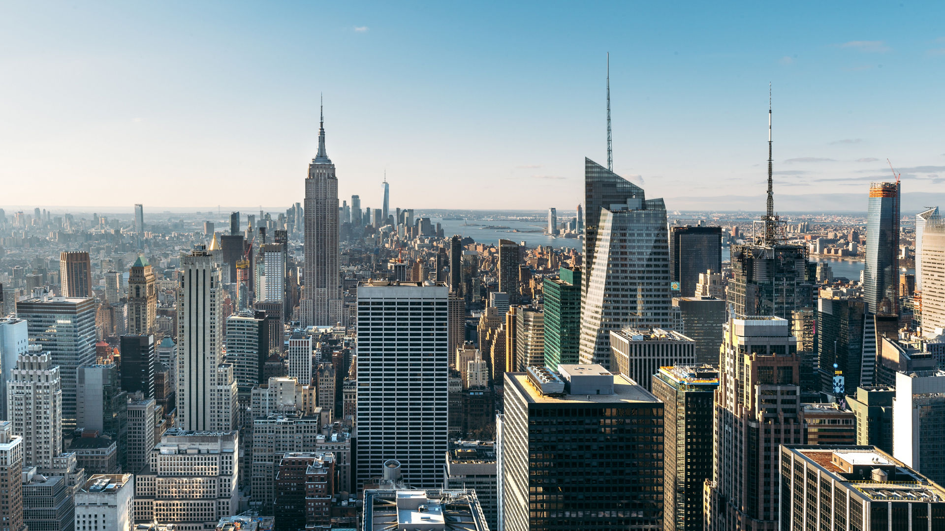 Aerial view of the large and spectacular buildings in New York City - Panoramic Landscape