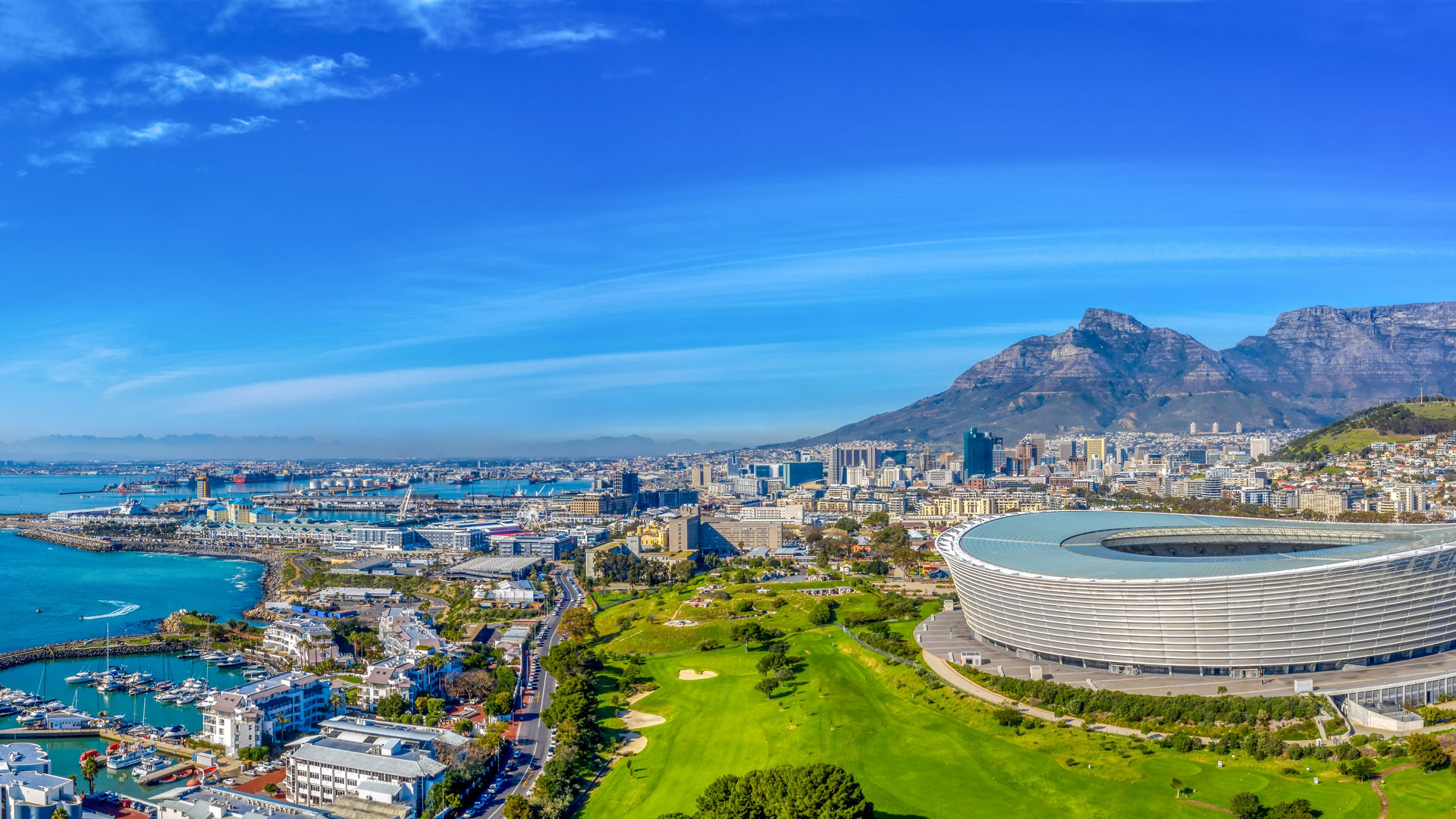 An aerial view of the legislative capital of South Africa, the scenic Cape Town