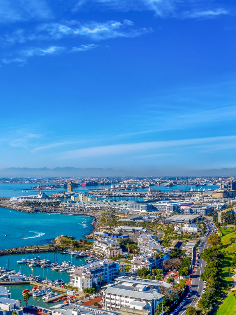 An aerial view of the legislative capital of South Africa, the scenic Cape Town