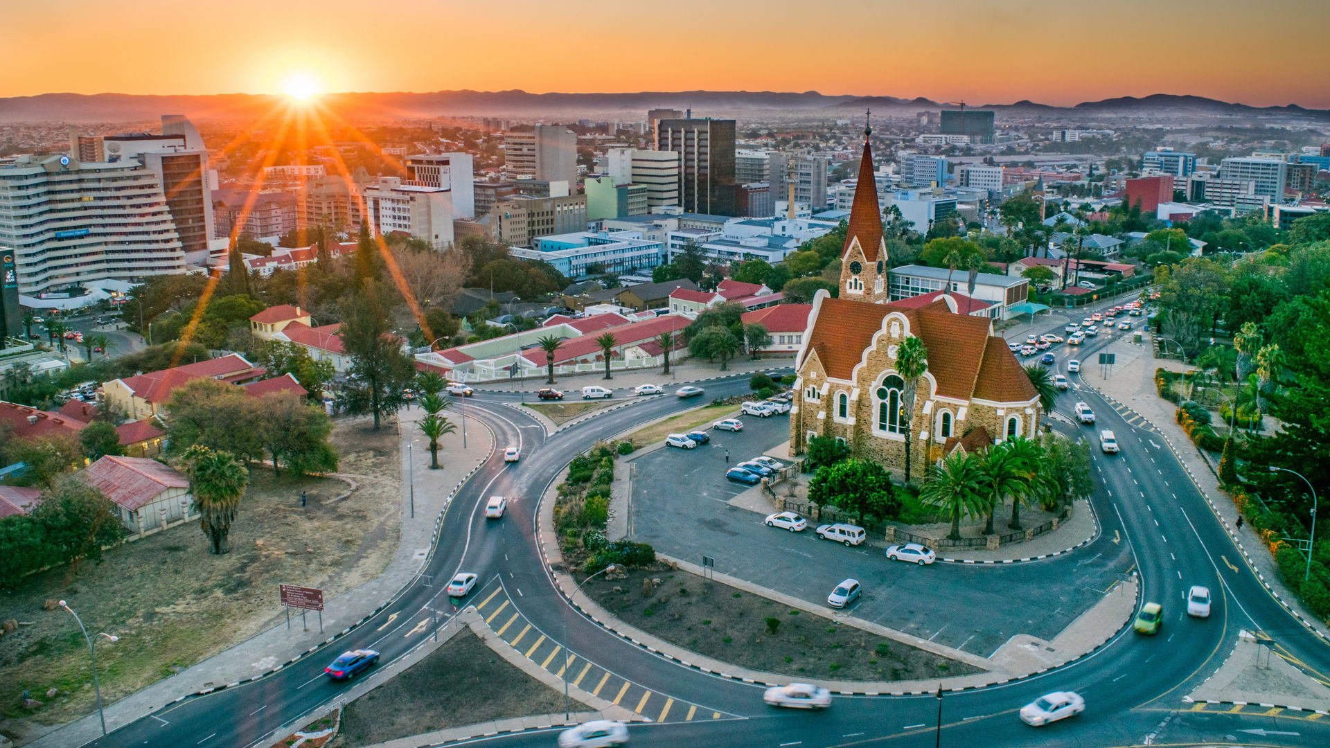 Aerial View of Namibia's Capital at Sunset  - Windhoek, Namibia