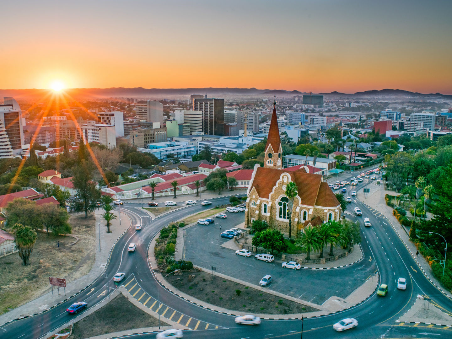 Aerial View of Namibia's Capital at Sunset  - Windhoek, Namibia