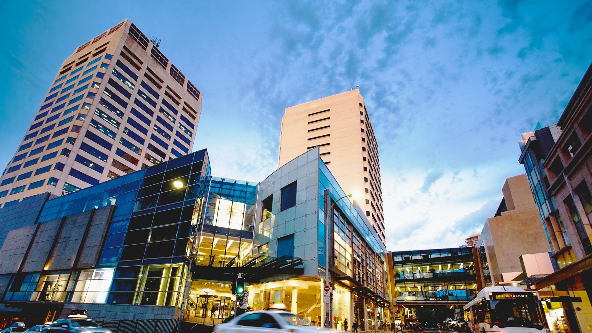 Bonbi junction crossroad, shopping center cityscape at sunset. Sydney, Australia, Bonbi junction crossroad, shopping center cityscape at sunset. S