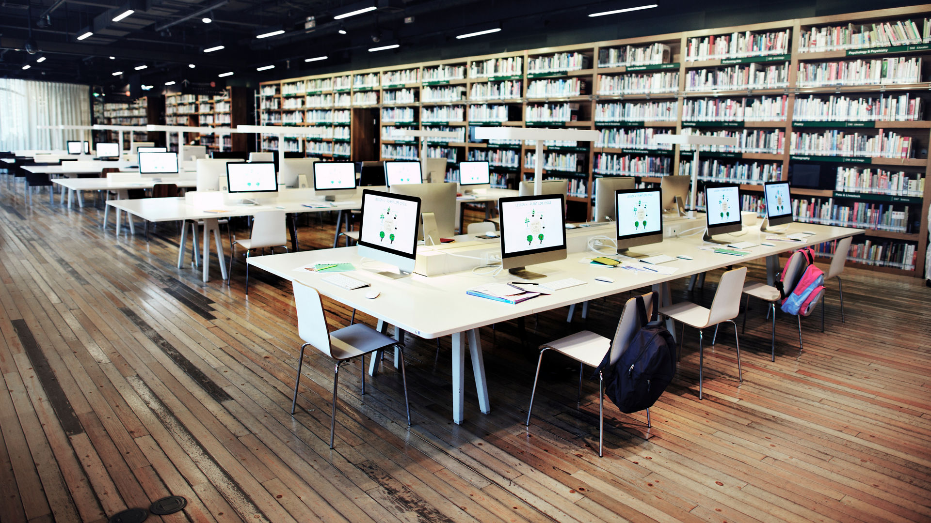 Modern library with computers for students to use
