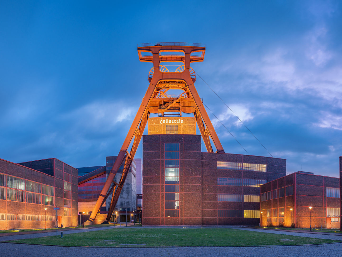 Essen, Germany - July 05, 2022: Early evening at the Zeche Zollverein, a former coal mine and UNESCO World Heritage site