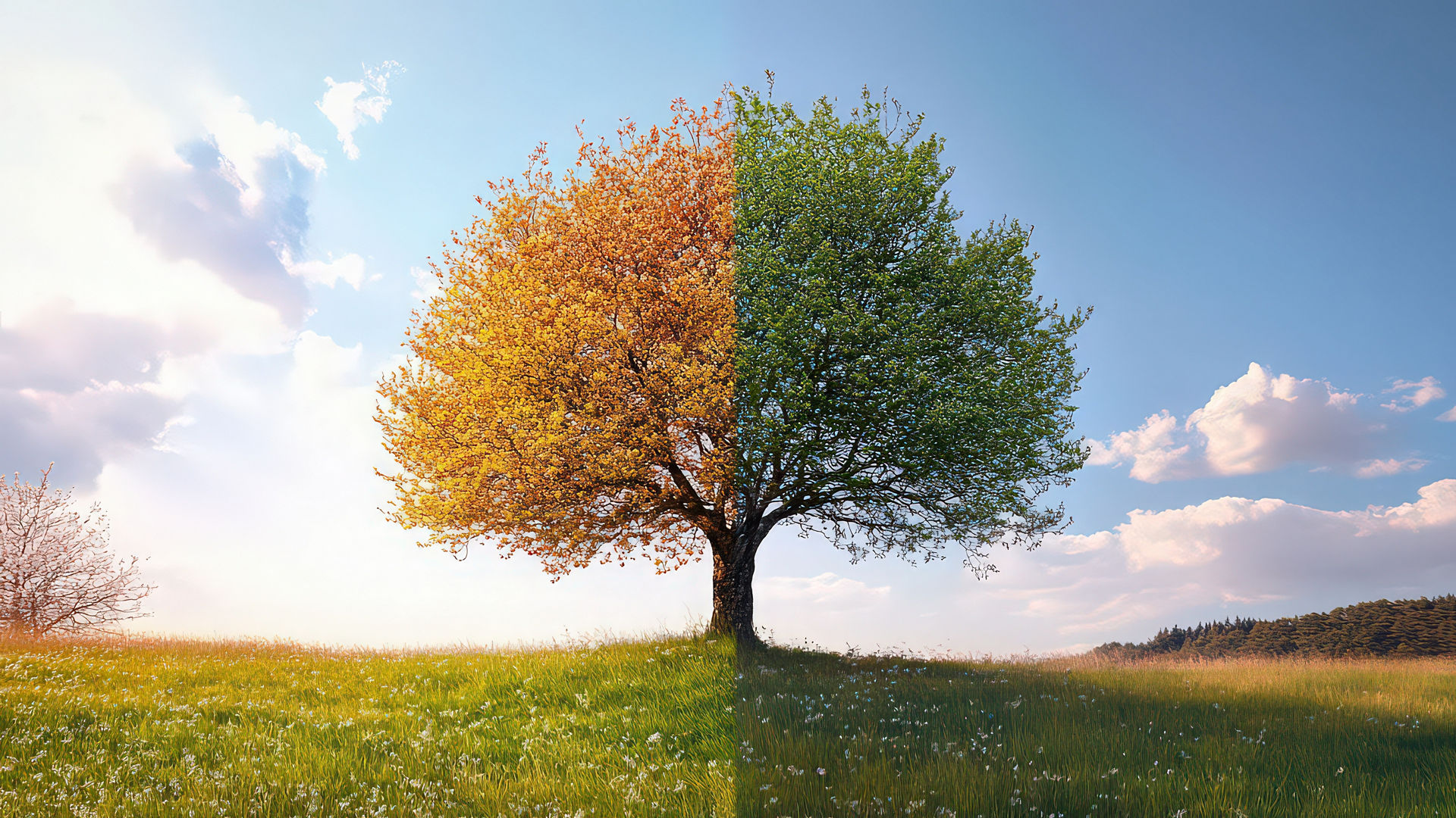 Baum der Frühling und Herbst abbildet