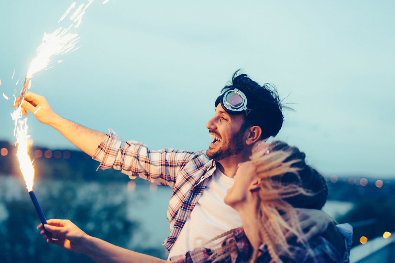 Couple sparkler love celebration happiness togetherness concept