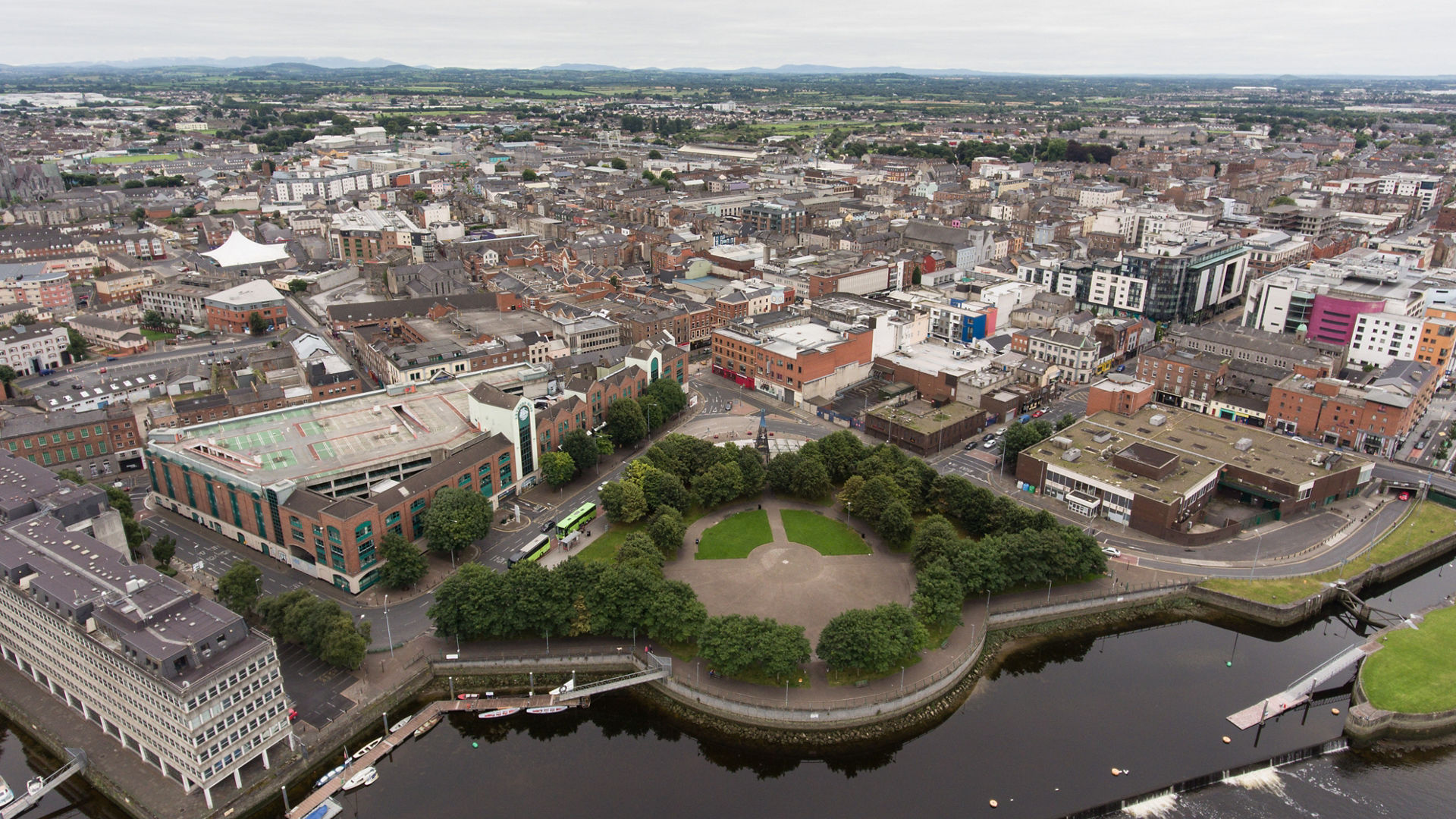 Aerial view cityscape of limerick city skyline, ireland