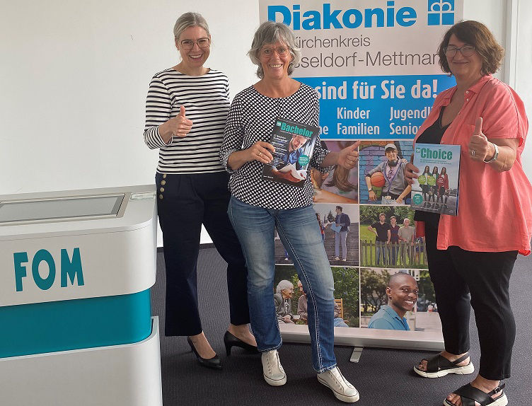 Rebecca Wanzl von der FOM Hochschule (v.l.), Beate Grass und Dagmar Argow, beide Diakonie Düsseldorf-Mettmann, freuen sich auf die Zusammenarbeit.